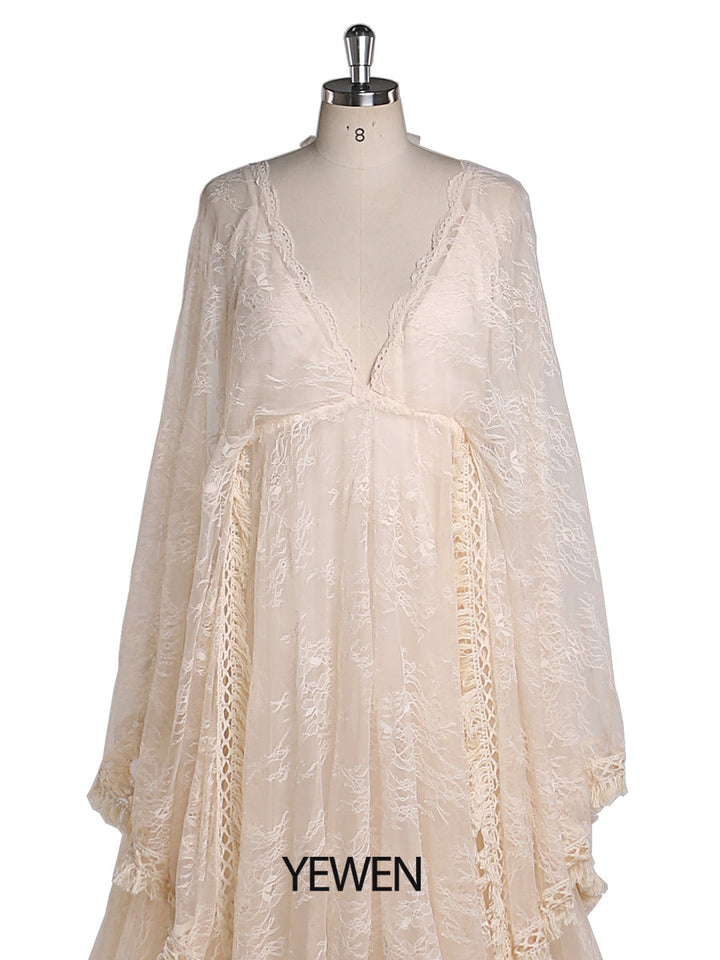 Boho-Umstandskleid aus Spitze für die Fotografie, verstellbare Taille, Umstandskleider für die Dusche, Kleider, gratis Unterkleid, YEWEN YW220418 