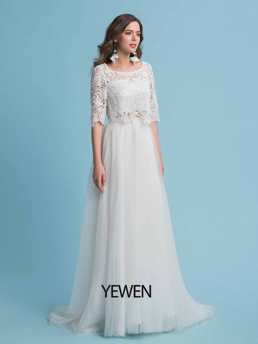 A-Linie Bohemian Brautkleider Lace Top Strand Hochzeit Brautkleid 