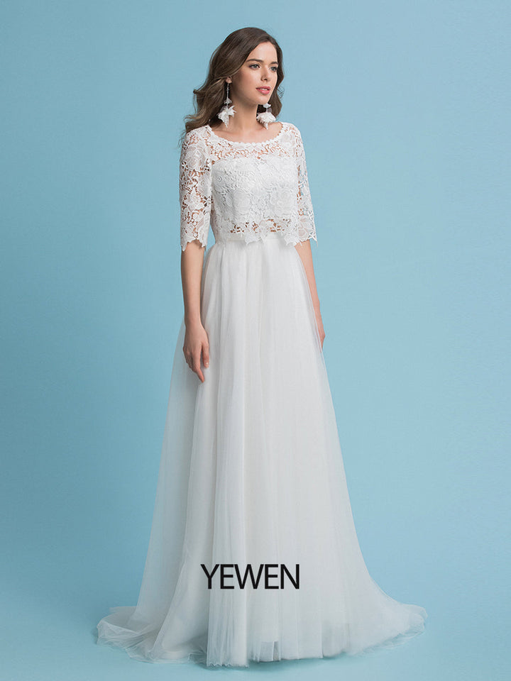A-Linie Bohemian Brautkleider Lace Top Strand Hochzeit Brautkleid 