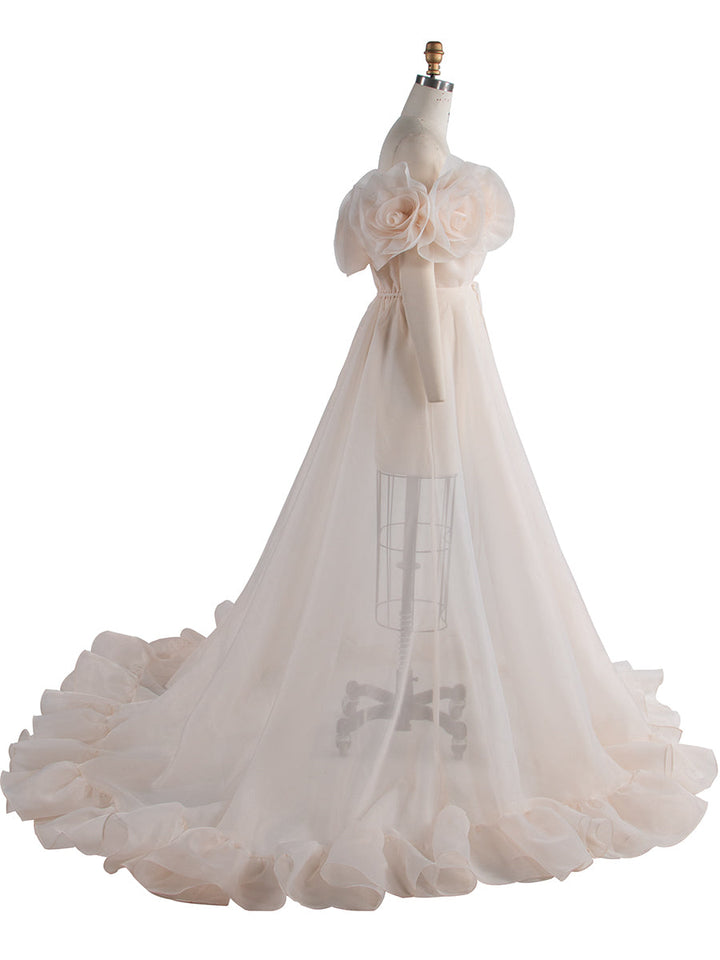Umstandskleid für Fotoshootings, durchsichtiges Umstandskleid mit 3D-Blumen, transparentes Organza-Schwangerschaftskleid für Babyparty, YW250023 