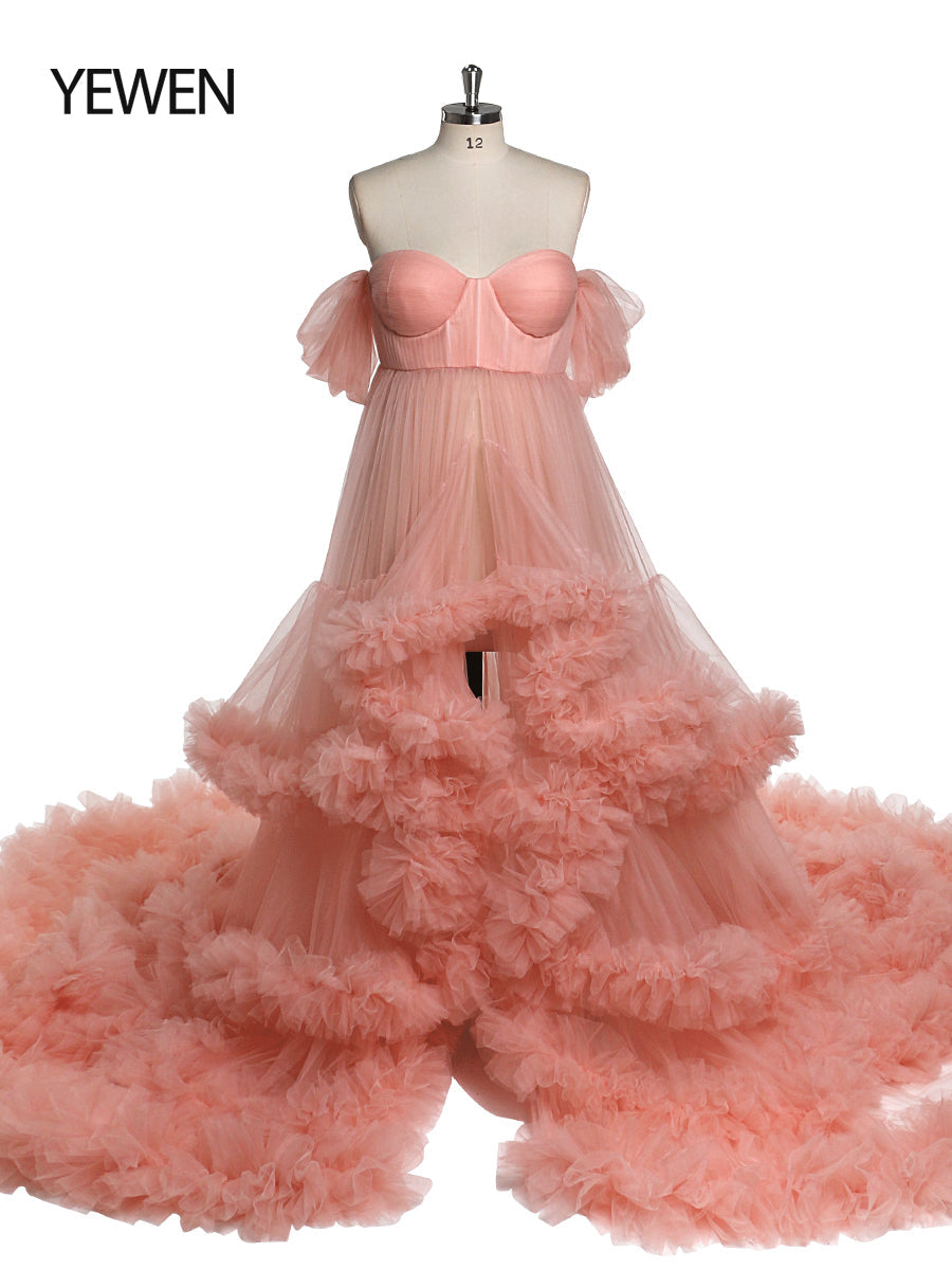 Schulterfreies Umstandskleid mit Herzausschnitt für Fotoshootings, Schwangerschaftsfotografie, Robe, Babypartykleid YW21022 
