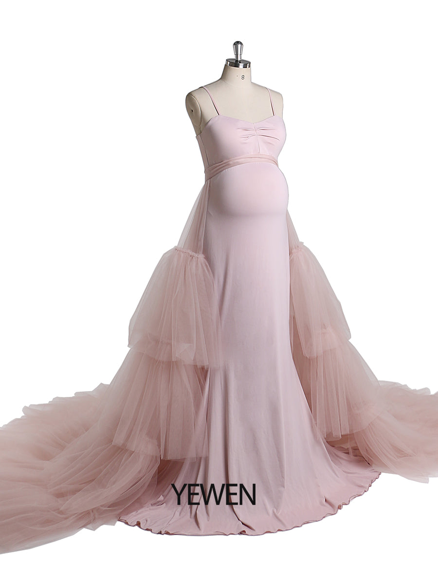 Abnehmbare Schleppe Meerjungfrau Stretch Stoff Umstandsabendkleid Umstandskleid für Fotoshooting YW220428 