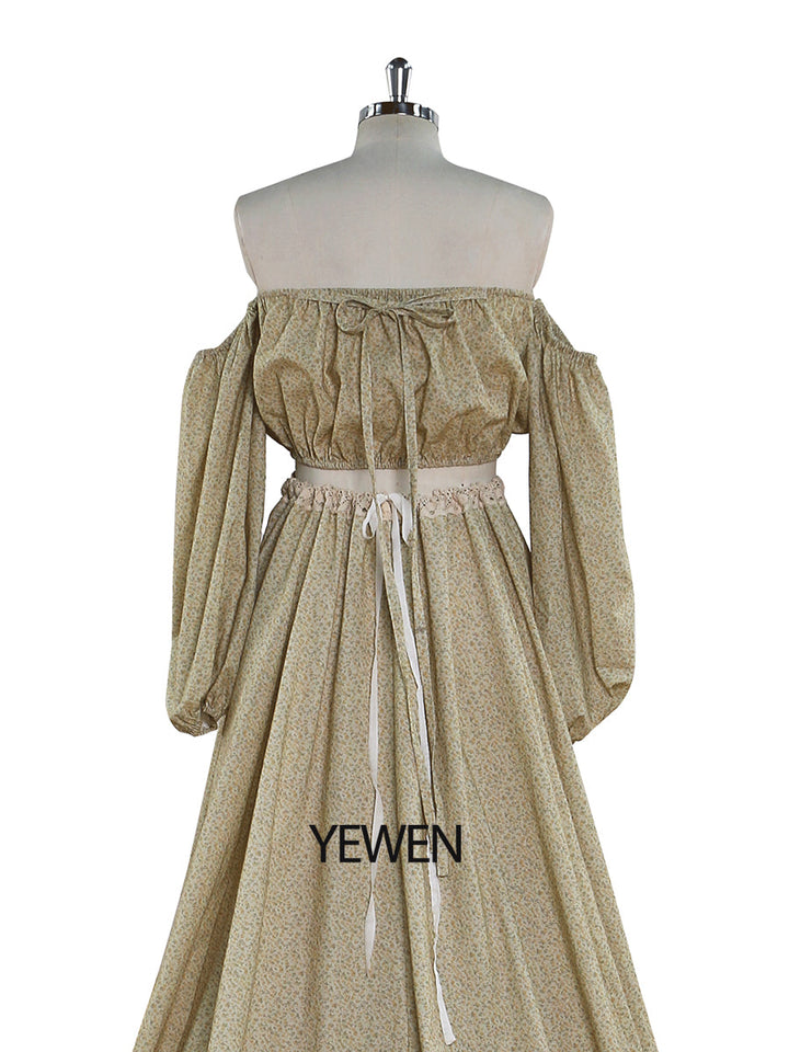 Blumendruck Frau Maxikleid Schulterfrei Boho Strandkleid Ausgefallene Fotografie Requisiten YEWEN
