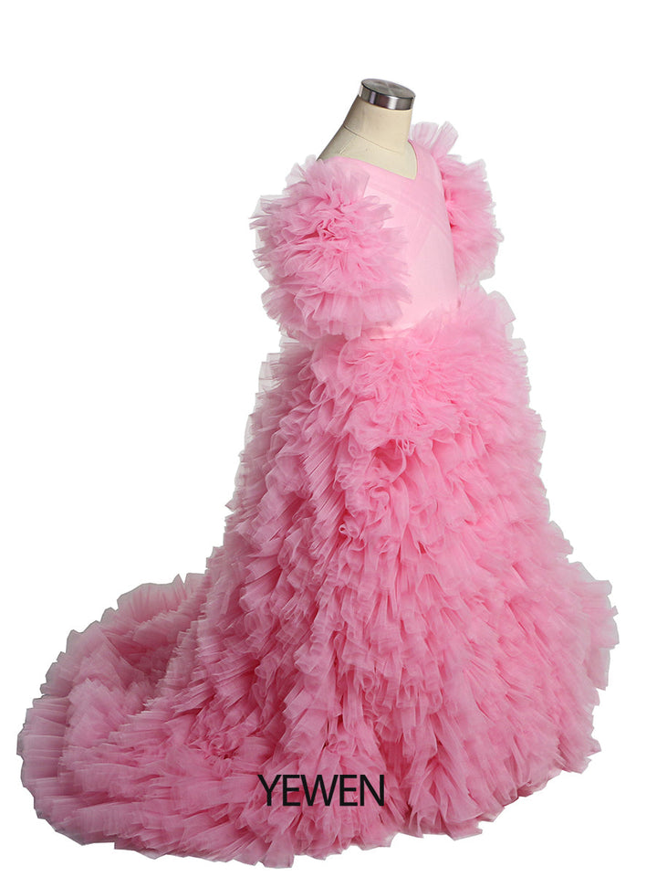 Neue Erstkommunionkleider mit V-Ausschnitt für Mädchen, Blumenmädchenkleider für Hochzeiten, Prinzessinnen-Partykleid, Fotoshooting-Kleid, YEWEN 