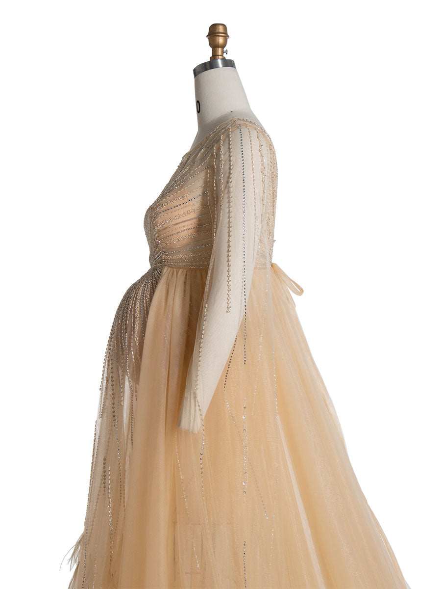 Handbesticktes Umstandskleid für Fotoshootings, elegante Fotokleider YW24074 