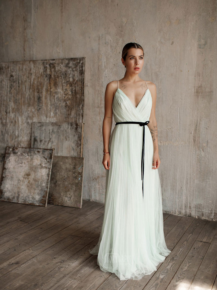 Ärmelloses, sexy, plissiertes Maxi-Wickel-Ballkleid mit V-Ausschnitt