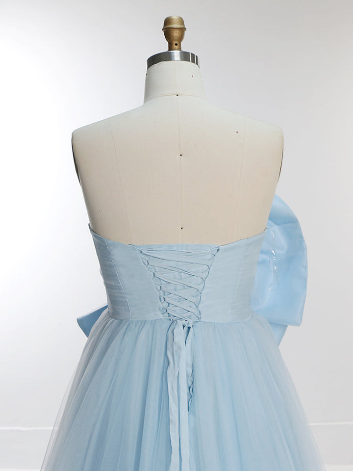 Blaues trägerloses Kleid mit großer Schleife, für Fotografie, Abschlussball, Party, Hochzeit, für Gäste, YEWEN 100059