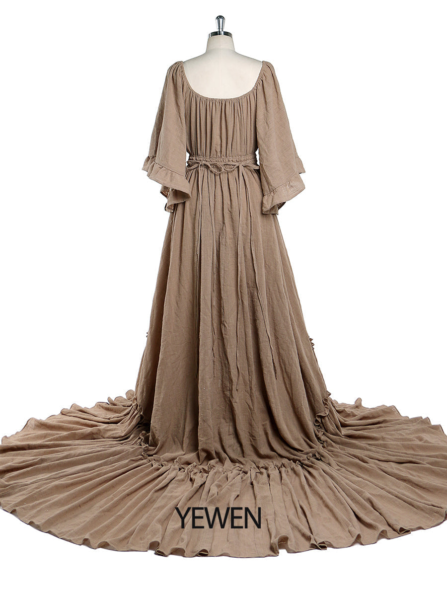 Abendkleider mit ausgestellten Ärmeln und Stretch-Ausschnitt, Fotografie-Kleid, Babyparty-Kleid für Schwangere, YEWEN 2021 YD21829