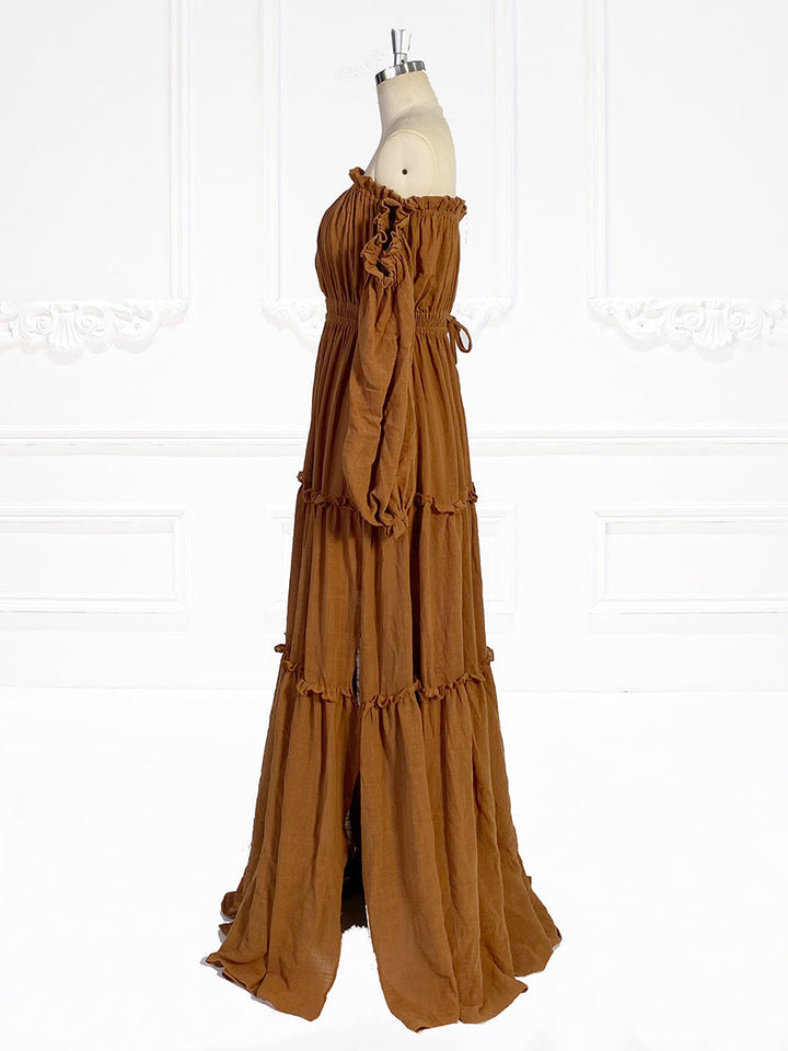 Lange Ärmel Elastische Taille Boho Strandkleid Frau Fotoshooting Kleider YW231107