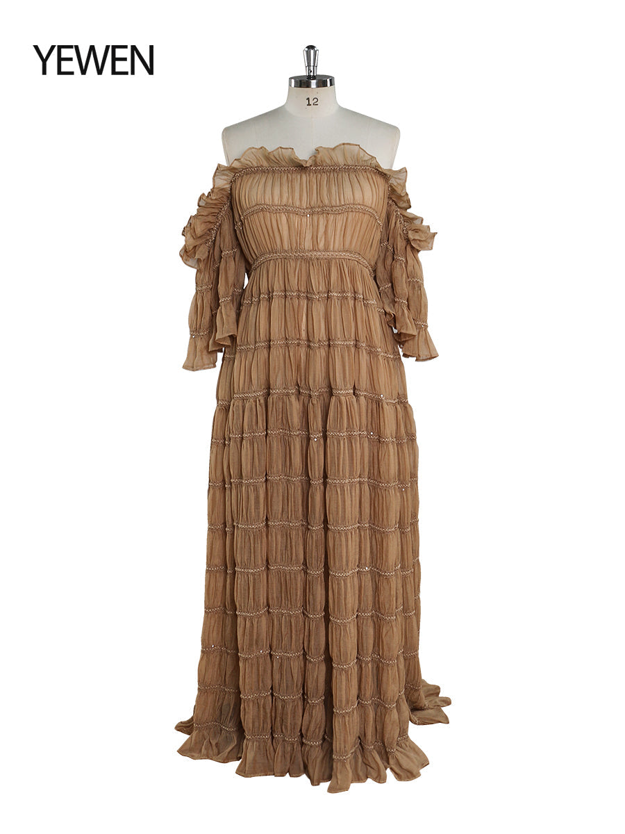 Elegantes schulterfreies Boho-Sommer-Strandkleid für Damen, Fotoshooting-Kleid, Seitenschlitz, YEWEN YW220511 