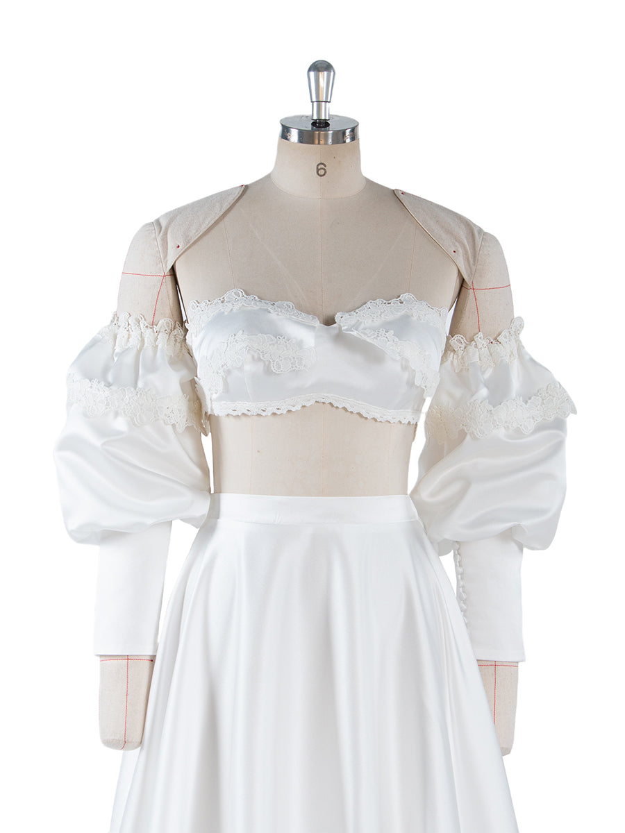 2 Piece White Wedding Set Boho Bridal Party Dress Vacation Dress for Photo Shoot YW250007