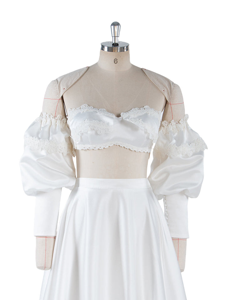 2 Piece White Wedding Set Boho Bridal Party Dress Vacation Dress for Photo Shoot YW250007