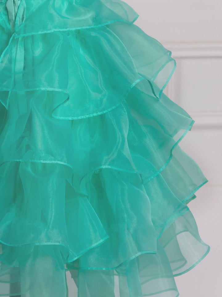 A-Linie Einfarbig Kurzes Midi-Partykleid Elegante Stufenrüschen Cocktailkleider YW243153