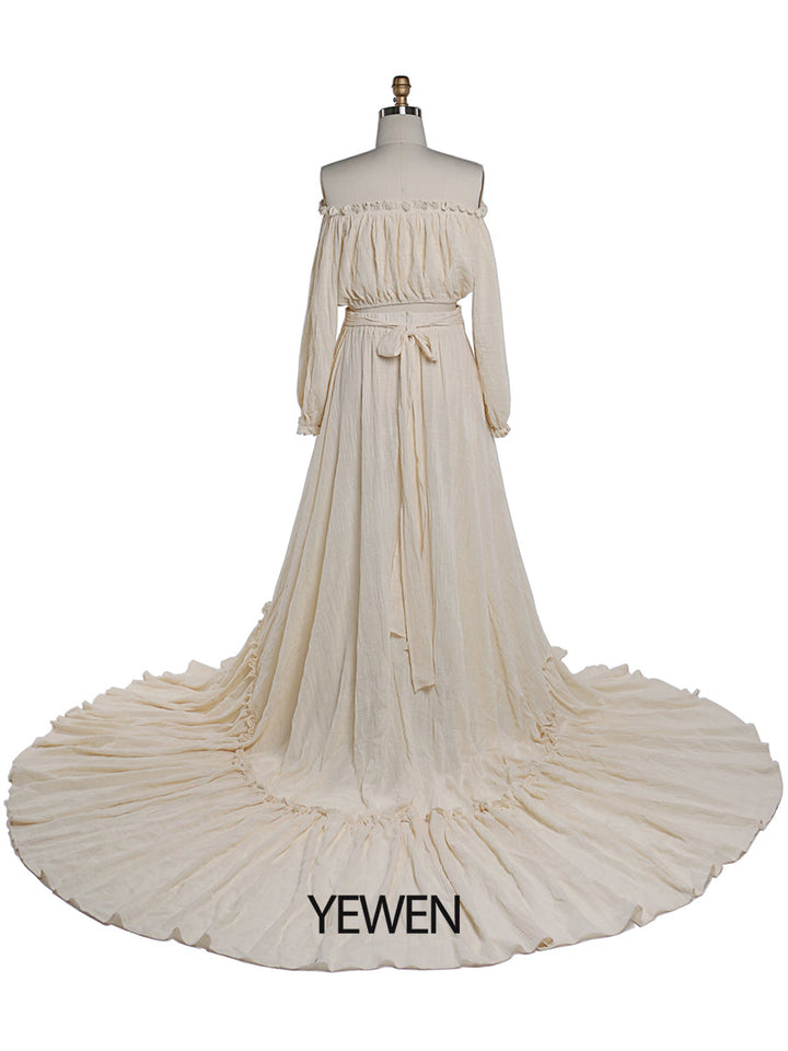 Elegantes schulterfreies Umstandskleid für Fotoshootings, verstellbare Taille, Umstandskleid für Babyparty, Maxikleid YEWEN YD22106