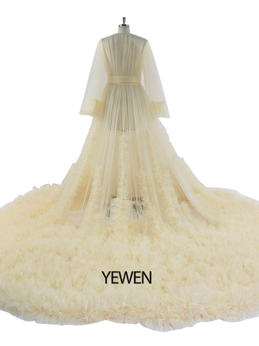 Rüschen Farbige Brautkleider Lange Schleppe Foto-Shooting Kleid Requisiten YW2115 