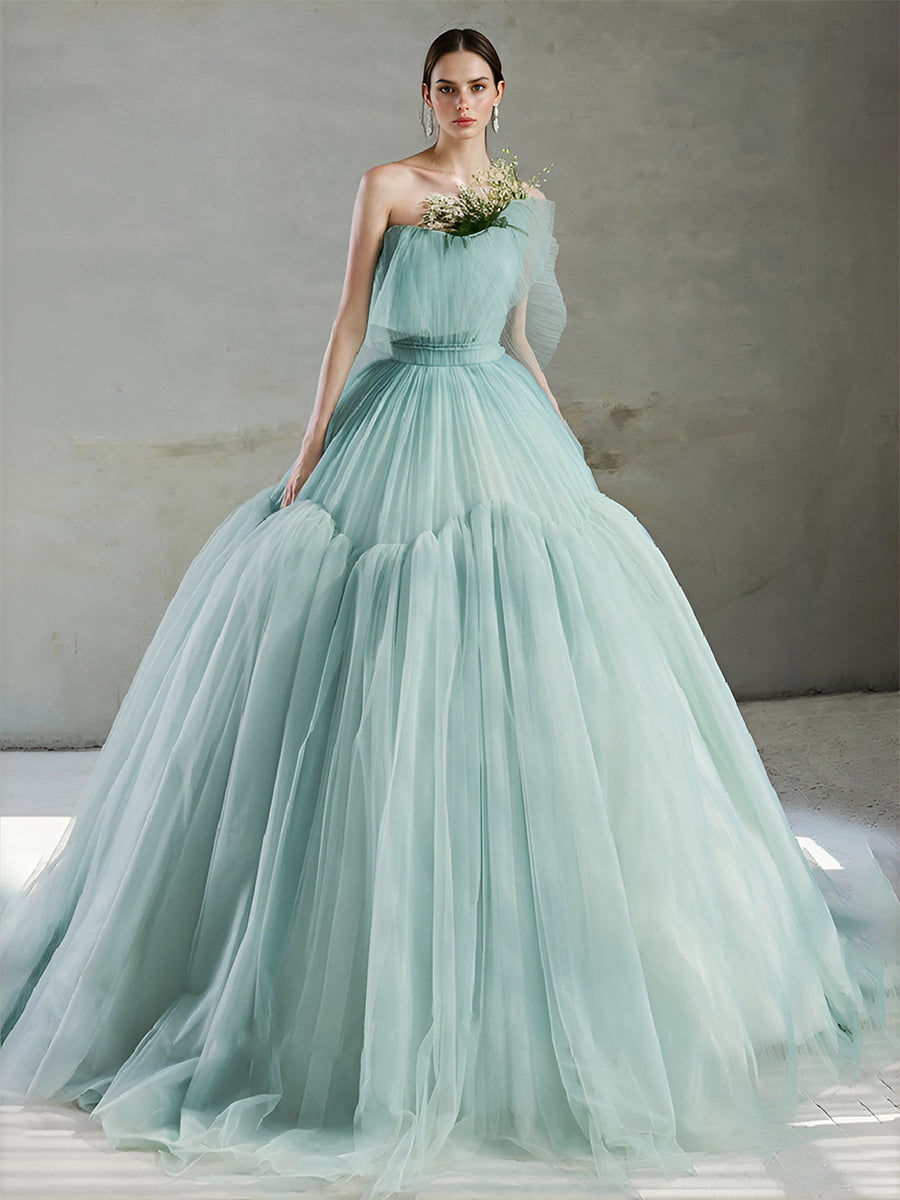 A-Linie Elegantes Mintgrünes Tüll Ballkleid Prinzessin Brautpartykleid Flauschig Farbiges Hochzeitskleid 