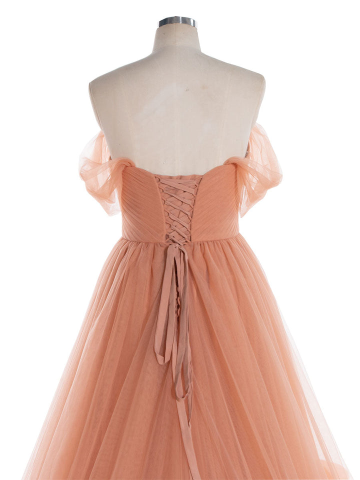 Garten Gebrannte Orange Blütenblätter Rüschen Tüll Brautkleider Flügelärmeln Feder A-Linie Lange Fotoshooting Kleider YW240118 