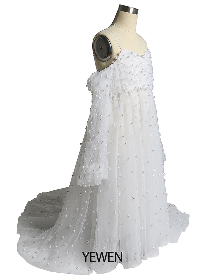 Tüll Perlen Mädchen Kleid für Fotoshooting Kinder Party Ballkleid Blumenmädchenkleider Kinder Partykleid für Hochzeit 