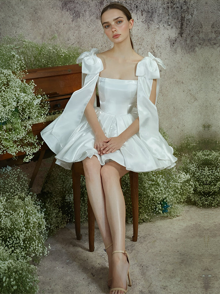 Elegantes Organza Brautkleid Mini A Linie Schleife Träger Mädchen Geburtstag Brautjungfernkleid 