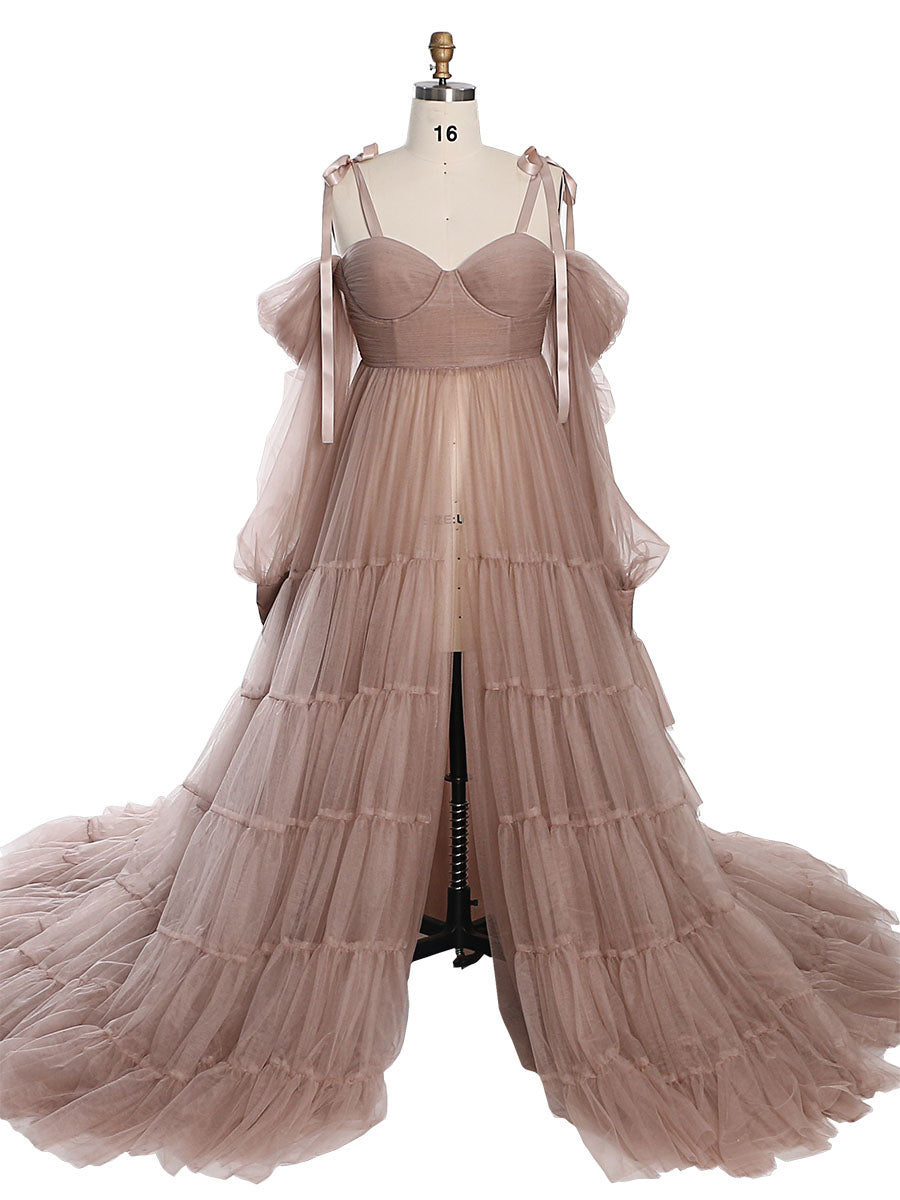 Umstandskleid für Fotoshootings, Tüllkleid, Fotografiekleid mit Bauchschlitz vorne, YW221106 