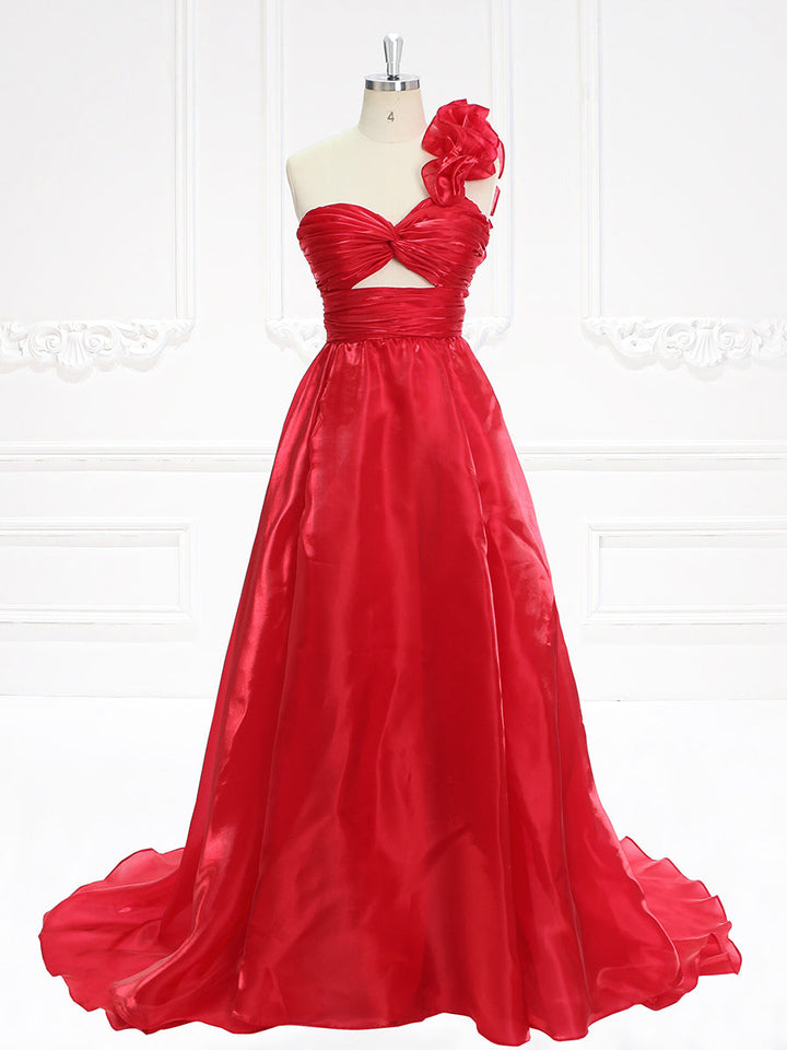 Einfaches Herzausschnitt-Seidenorganza-Langballkleid, Partykleid, Weihnachtskleid, Feiertagskleid, YEWEN YW231131 