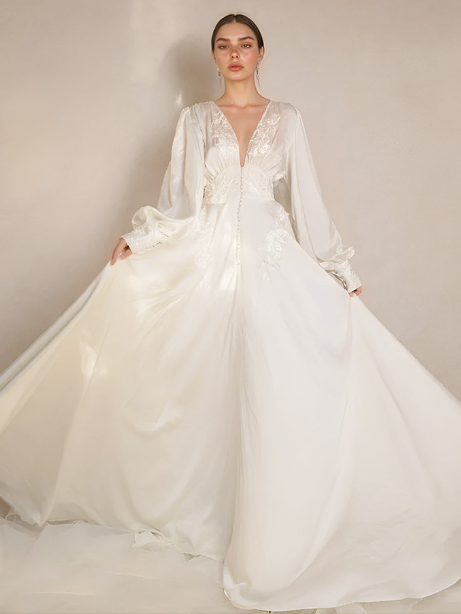 A-Linie Langarm Boho Brautkleid Seidenkleid Seidenkleid 