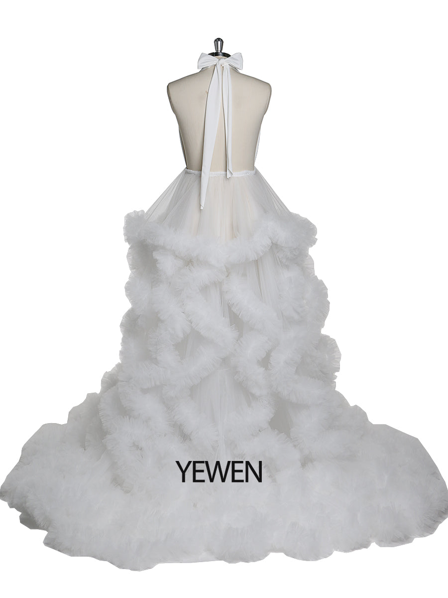 V-Ausschnitt Rückenfreies Wolkenrüschen Brautkleid Umstandskleid für Fotoshooting YW220116 
