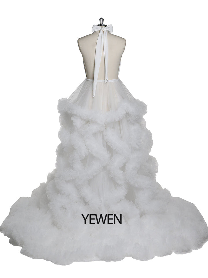 V-Ausschnitt Rückenfreies Wolkenrüschen Brautkleid Umstandskleid für Fotoshooting YW220116 