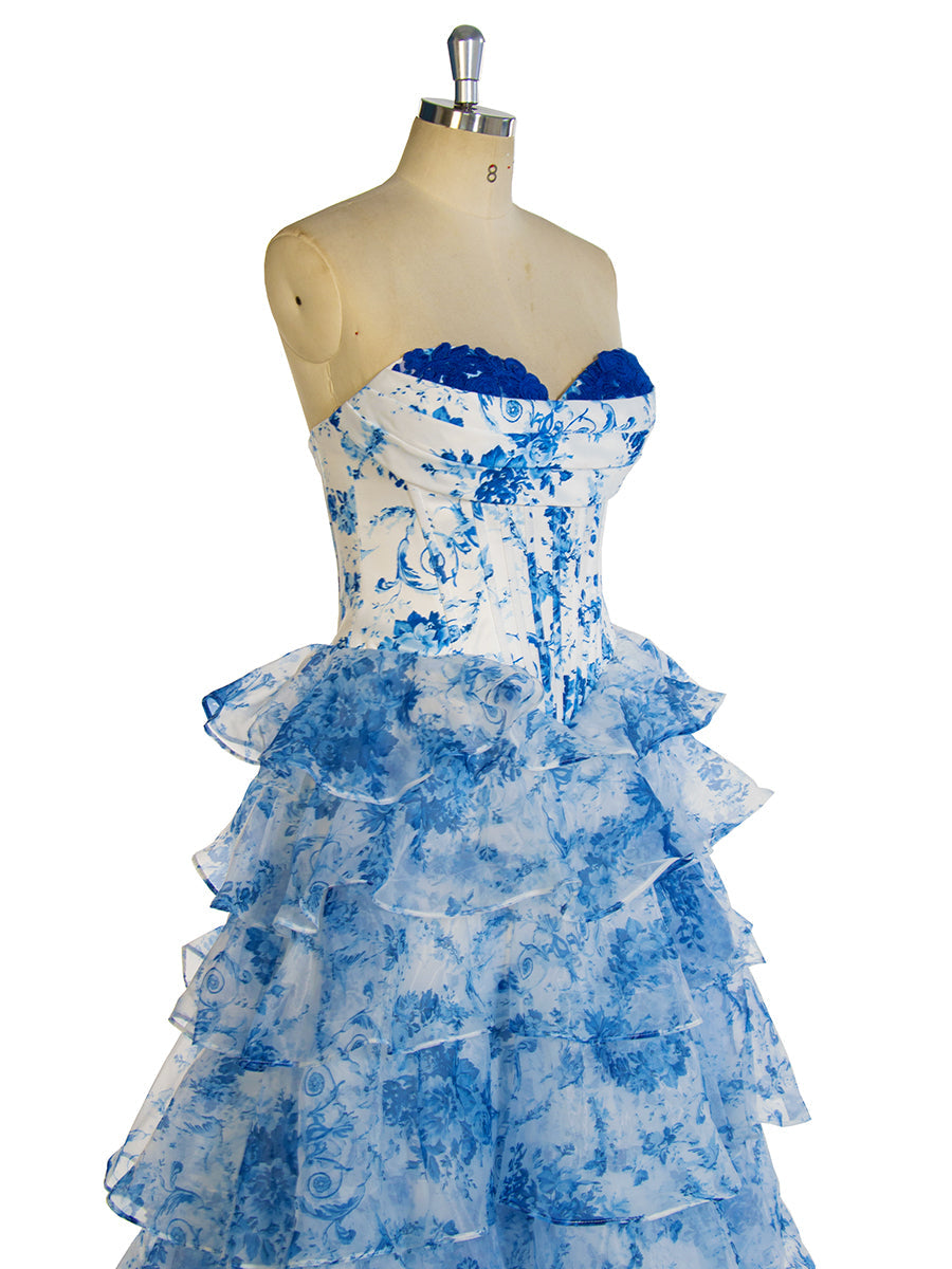 Blaues bedrucktes langes Maxikleid, elegantes Ball- und Partykleid YW240048