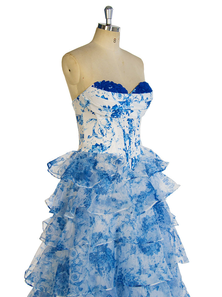 Blaues bedrucktes langes Maxikleid, elegantes Ball- und Partykleid YW240048