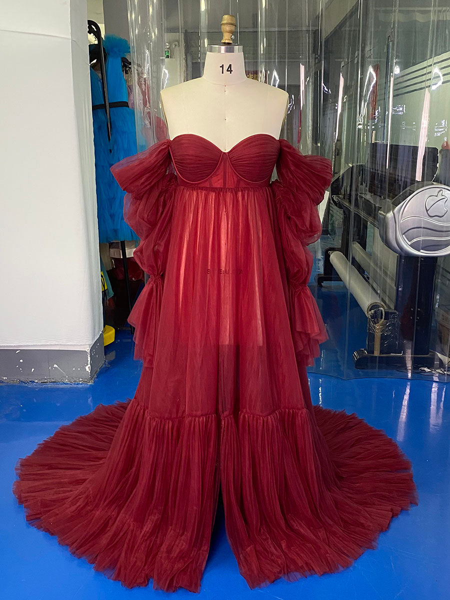 Tulle Maternity Dress for Photo Shoots, Corset Back Maternity Gown for Photoshoot