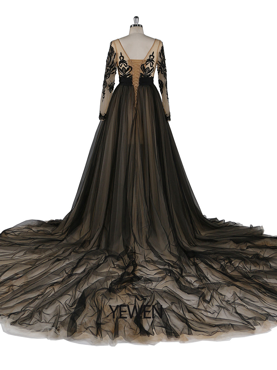 Abendkleid mit langen Ärmeln, 1 m Schleppe, Spitze, Übergröße, Umstandskleid für Fotoshootings, YW21024 