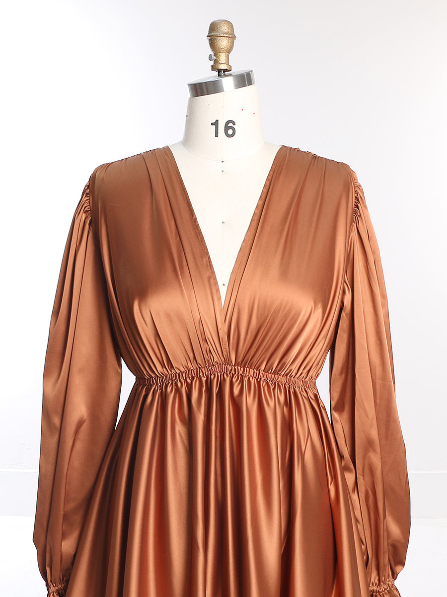 Weiches Satin-Fotoshooting-Kleid mit Seitenschlitz, Fotografie-Kleider/Umstandskleid für Babyparty, YEWEN YW231010