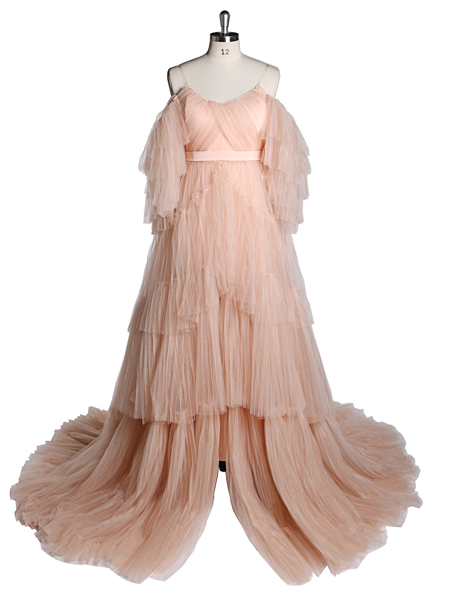 Sexy schulterfreies Umstandskleid mit Rüschen und Schnürung, Abendkleid für Fotoshootings, YW2051 
