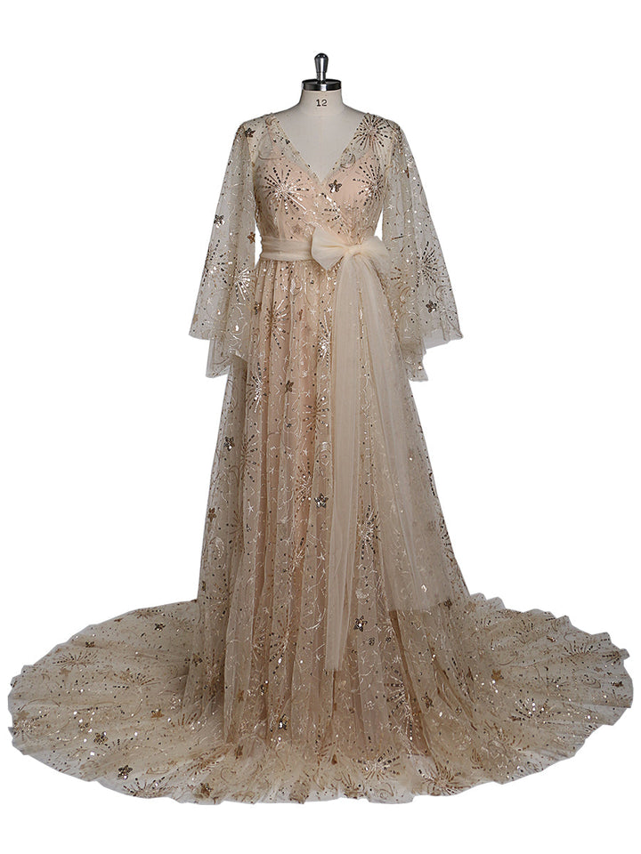 Sparkling Stars 2 in 1 Stretch-Unterkleid + Robe Abendkleider Elegantes Maxikleid Umstandsfotografie-Kleid YW21004 
