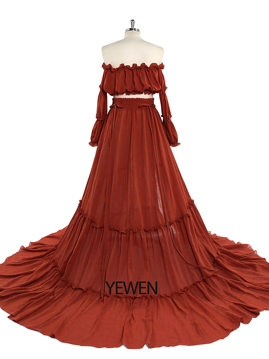 Boho-Stil 2-teiliges Set Damenkleid mit elastischer Taille, ausgefallene Fotografie-Requisiten, Foto-Shooting-Kleider, YEWEN YW220912