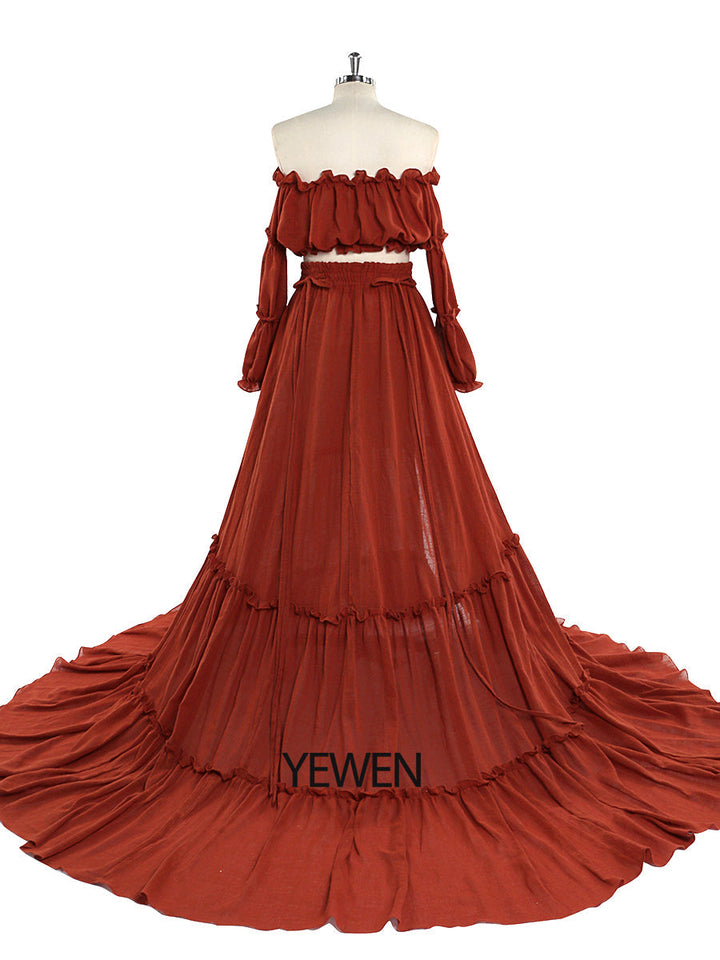 Boho-Stil 2-teiliges Set Damenkleid mit elastischer Taille, ausgefallene Fotografie-Requisiten, Foto-Shooting-Kleider, YEWEN YW220912