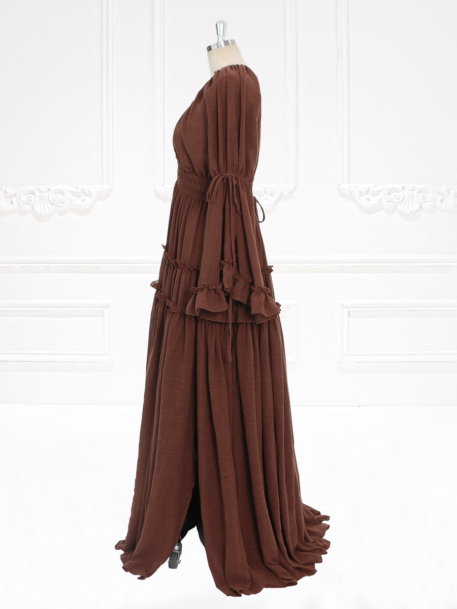 Long Sleeves Cotton Woman Maxi Dresses Side Slit Photo Shoot Dress YEWEN YW231092