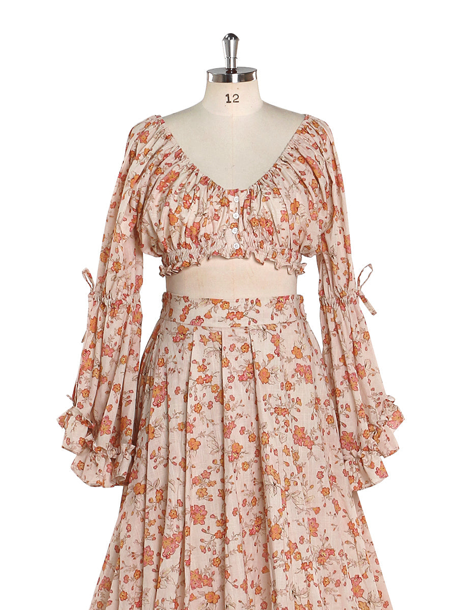 Elegantes Maxikleid aus Baumwolle mit Blumendruck für Damen, Boho-Strandkleid, 2-teilig, ausgefallene Fotografie-Requisiten, YD211008