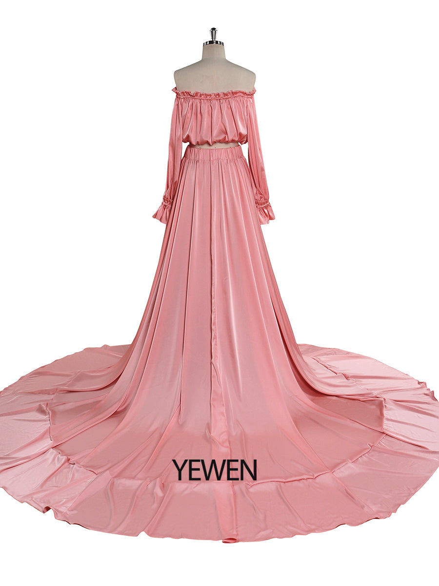 Weiches schulterfreies Satin-Umstands-/Nicht-Umstandskleid für Fotoshootings, Fotokleider mit Seitenschlitz, ausgefallene Foto-Requisiten, YEWEN YD21801-1