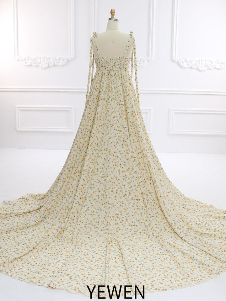 Umstandskleid aus Chiffon mit Blumenmuster und hoher Taille für Fotoshootings, elastischer Rücken, YW231032-2 