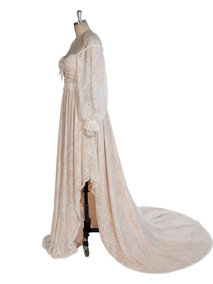 Bohe Lace Vintage Maxikleid Langarm Fotoshooting Kleid YW243117 
