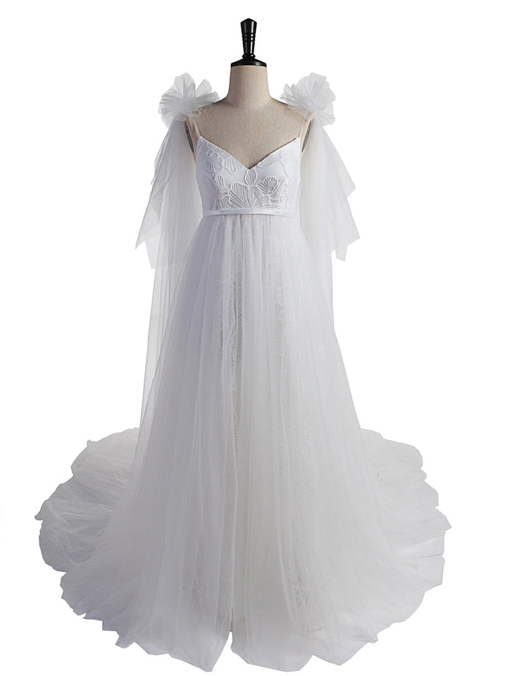 Schulter Rüschen Blume Lange Mutterschaft Brautkleid Foto-Shooting Kleid