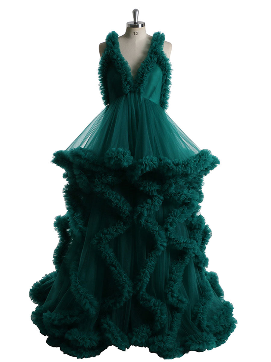 Rüschen Tüllkleid Elegante ärmellose Umstandskleider für Fotoshooting