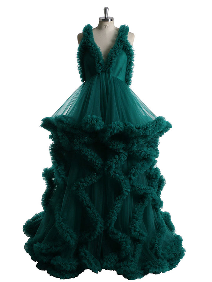 Rüschen Tüllkleid Elegante ärmellose Umstandskleider für Fotoshooting