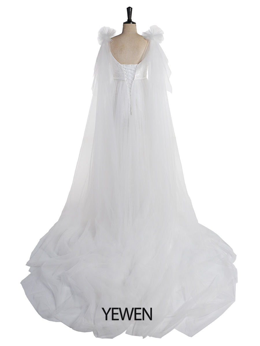 Schulter Rüschen Blume Lange Mutterschaft Brautkleid Foto-Shooting Kleid
