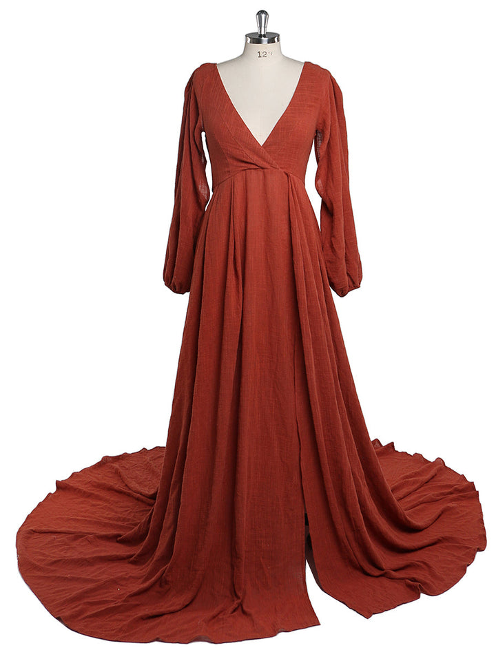 Umstandskleider mit V-Ausschnitt für Fotoshootings, seitlicher Schlitz, Schwangerschaftskleid, Maxikleid aus Baumwolle, YEWEN, Übergröße, YD21218