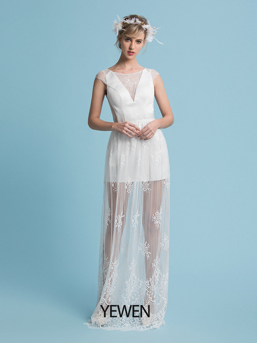 Böhmisches minimalistisches Brautkleid mit abnehmbarem Rock 