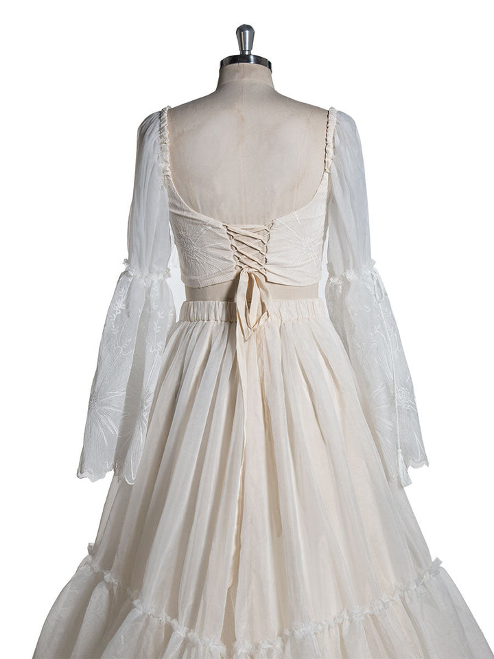 Elegantes 2-teiliges Set Boho Spitzenkleid für Fotoshooting Schwangerschaftsfreundlich - Brautkleid YW240097 