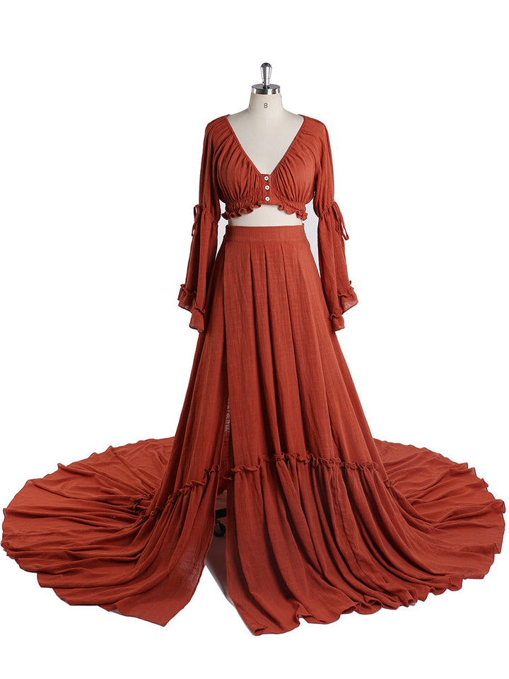 2 Pieces Gown V Neck Woman Dresses Photography Baby Shower Dress for Pregnant Woman YEWEN YD211008
